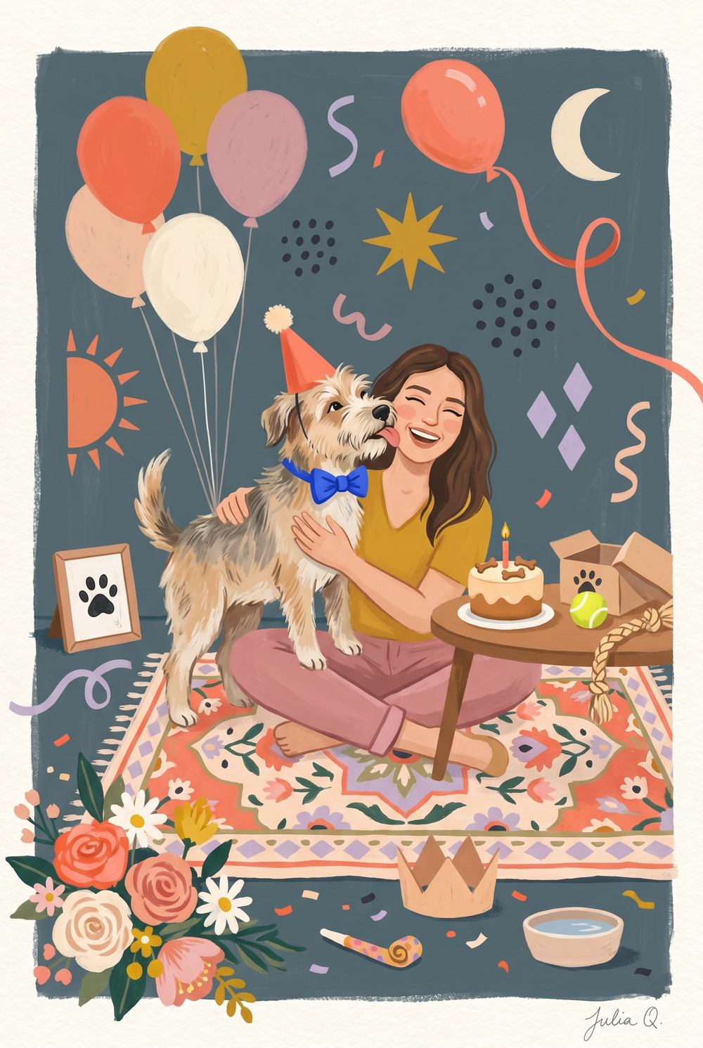 Custom full-scene dog mum birthday pet portrait